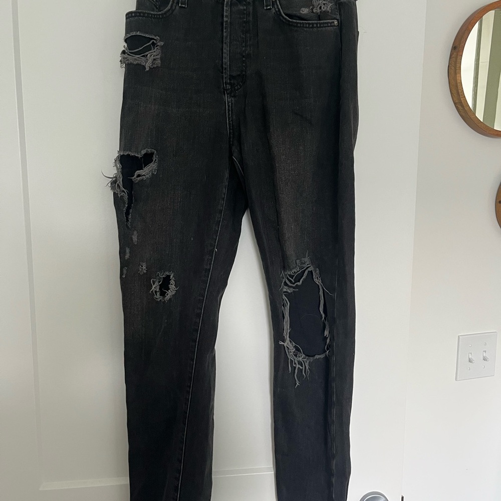 Forever 21 Black Distressed Straight Leg Jeans